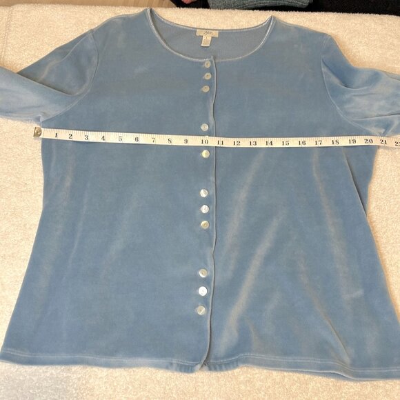 J Jill blue velour lace trim button up cardigan - Picture 9 of 10